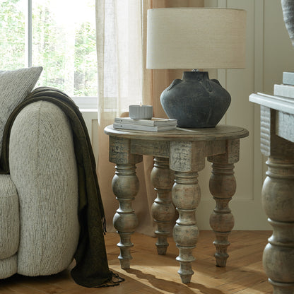 Luxury Rutland Brown wood Round Side Lamp Table