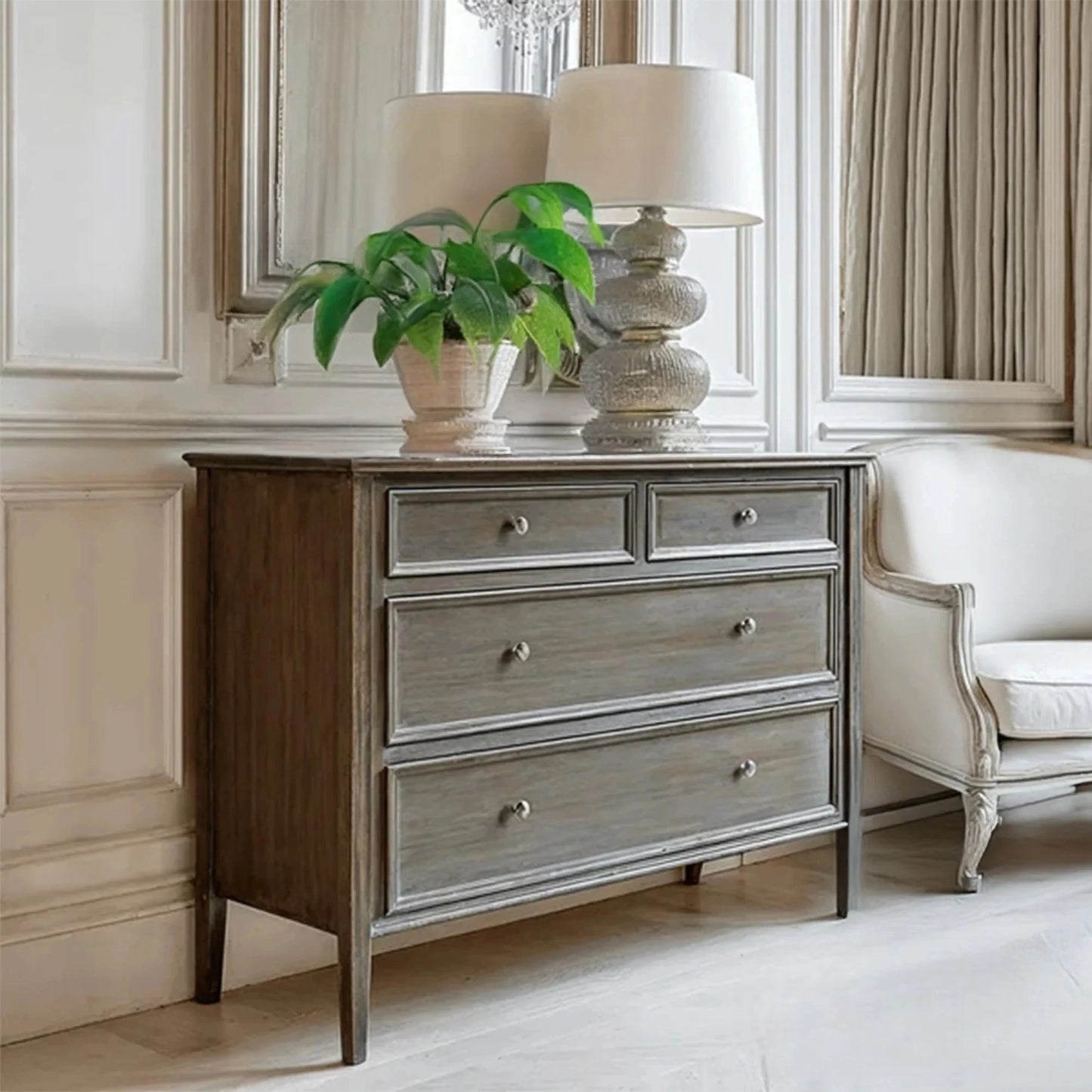 Luxury Serene 110cm Two Over Two Chest Sideboard Grey Wooden Storage Unit With 4 Drawers