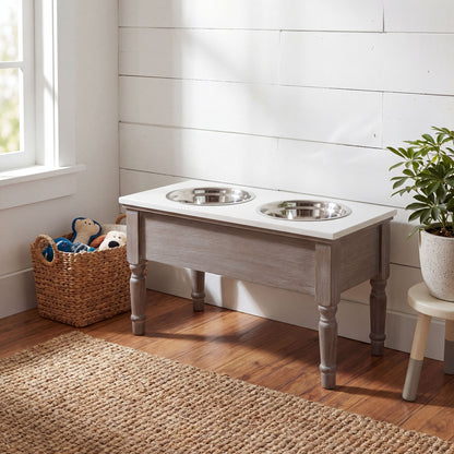 Luxury Serene Grey Wood Pet Feeder Table