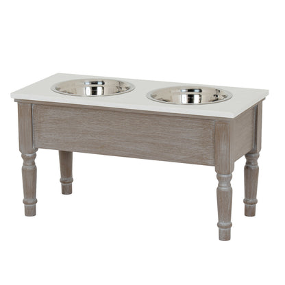 Luxury Serene Grey Wood Pet Feeder Table