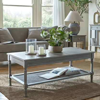 Luxury Serene Rattan Grey Wood Large Console Table