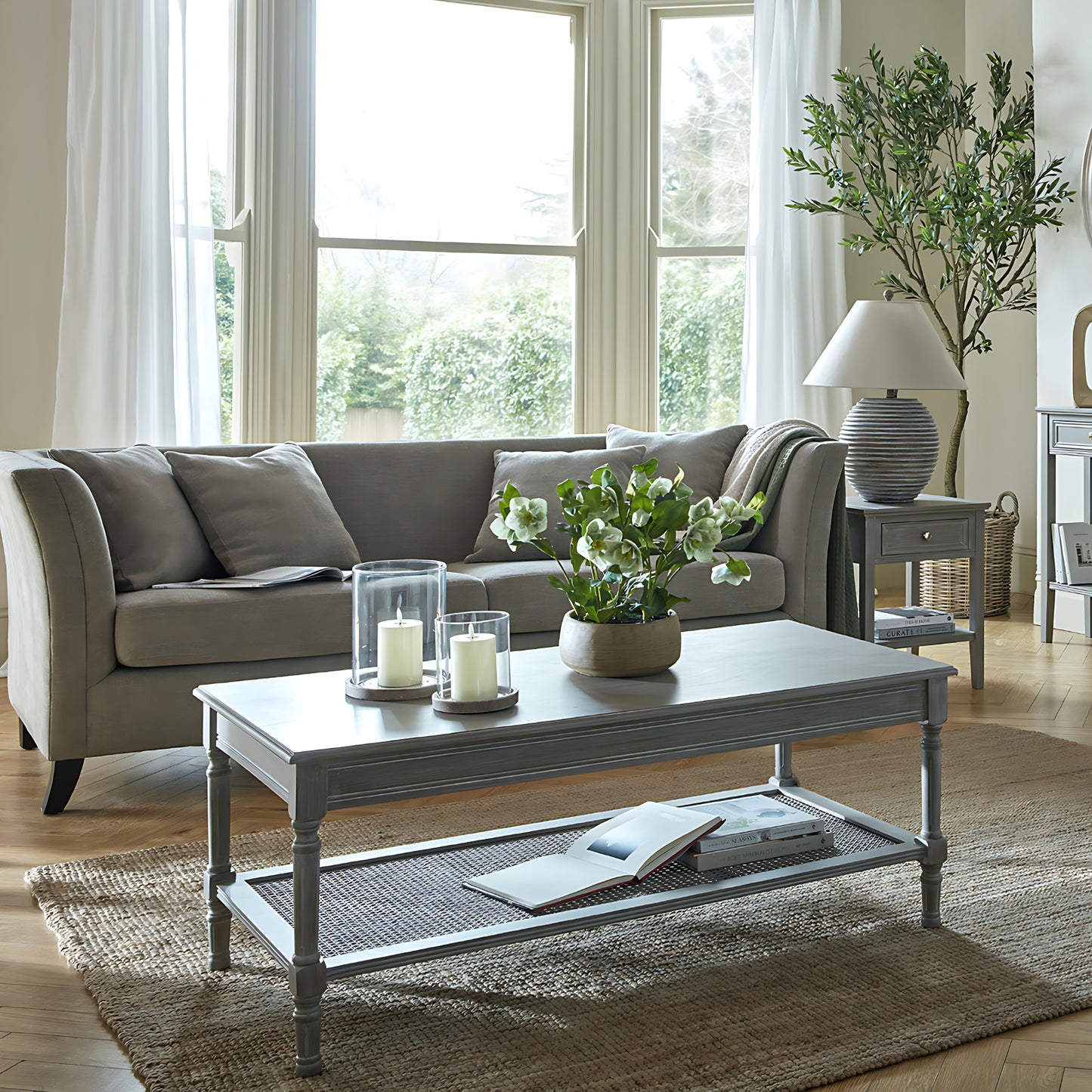 Luxury Serene Rattan Grey Wood Large Console Table