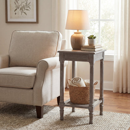 Luxury Serene Rattan Small Grey Wood Side Lamp Table