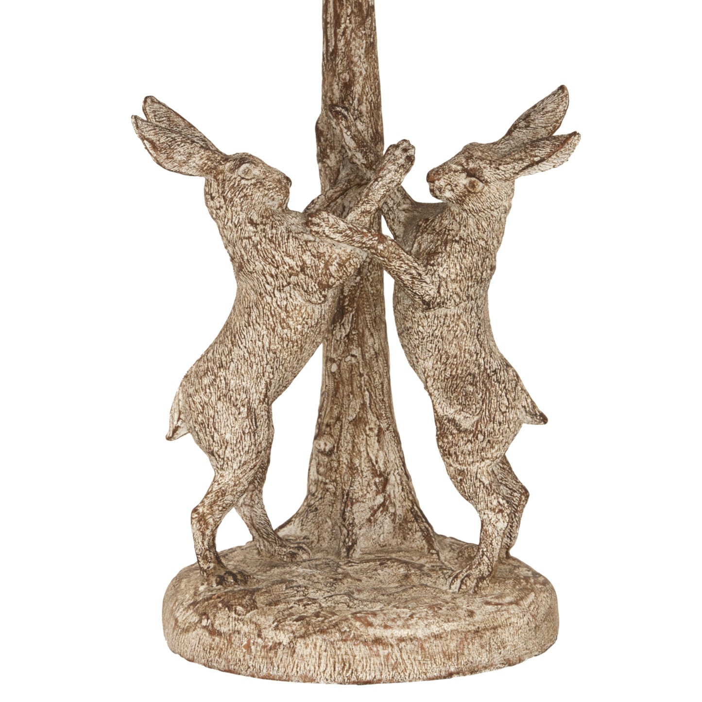 Luxury Stonewashed Marching Hares Lamp In Brown Resin With Linen Shade