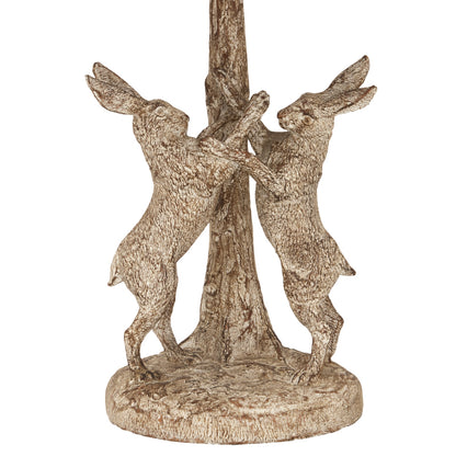 Luxury Stonewashed Marching Hares Lamp In Brown Resin With Linen Shade
