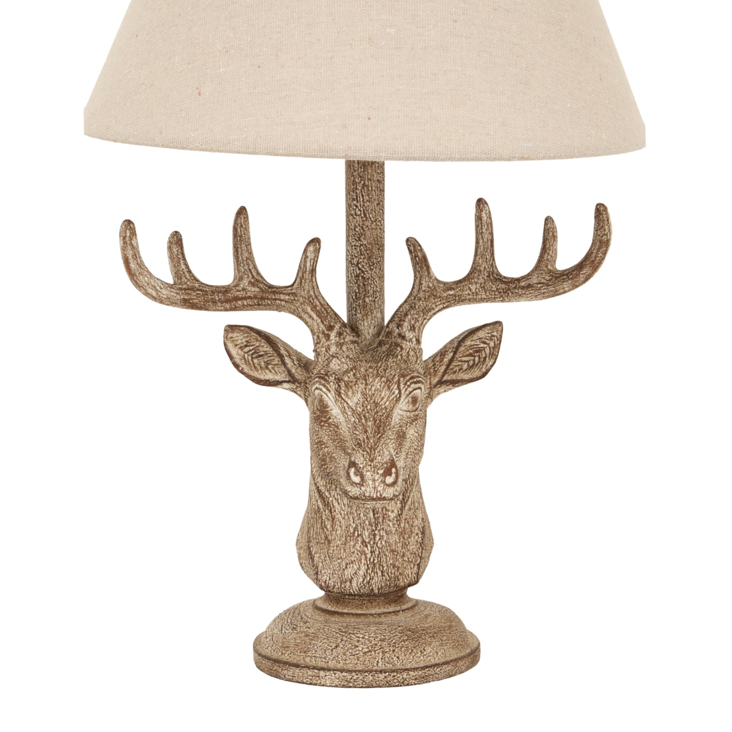Luxury Stonewashed Stag Head Brown Resin Table Lamp With Linen Shade