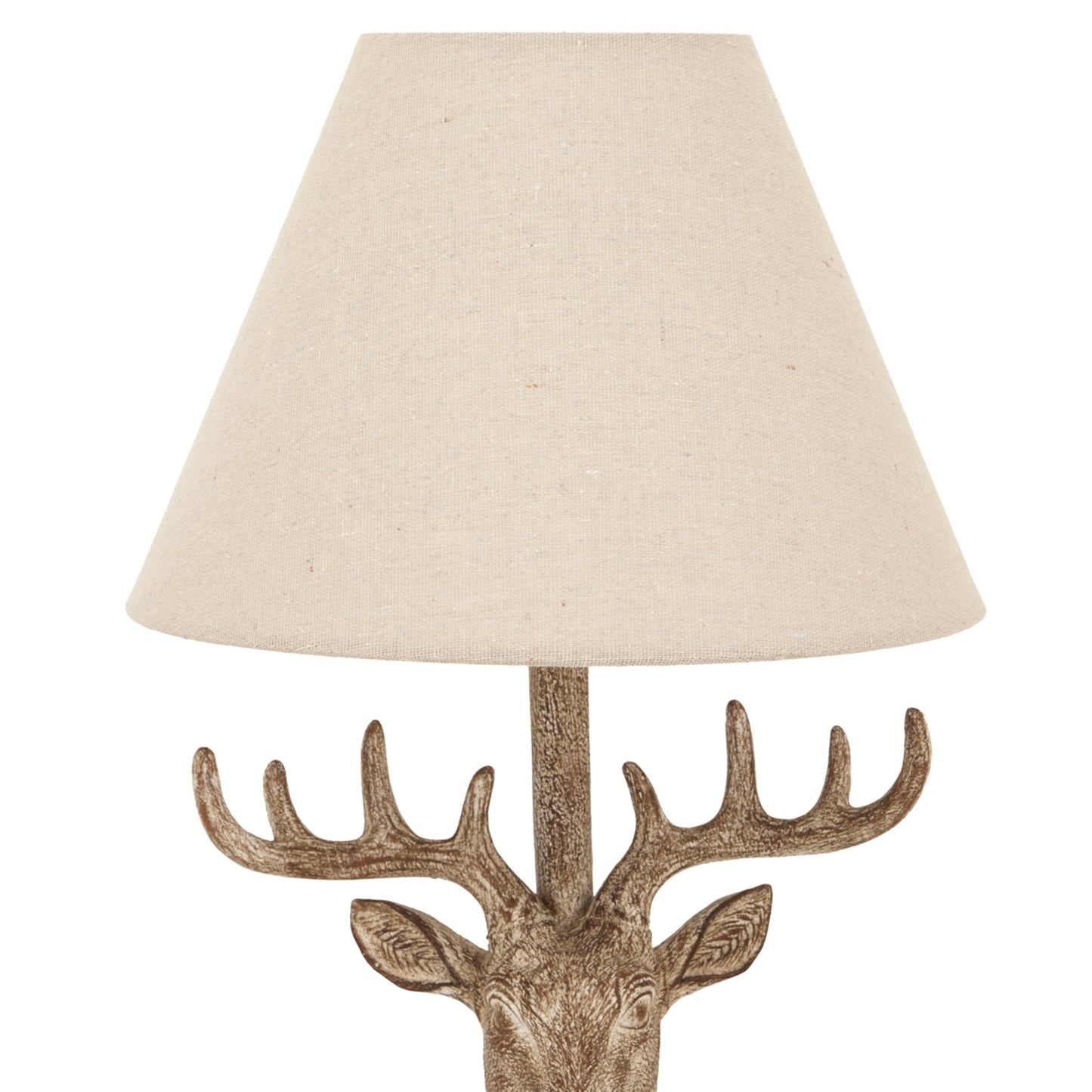 Luxury Stonewashed Stag Head Brown Resin Table Lamp With Linen Shade