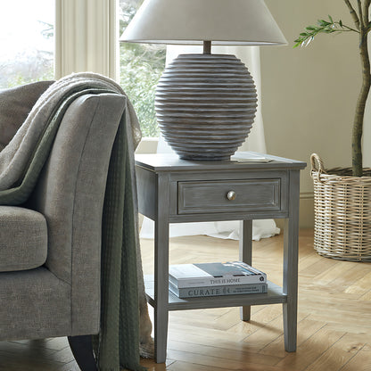 Luxury Serene One Drawer Grey Wood Side Lamp Table