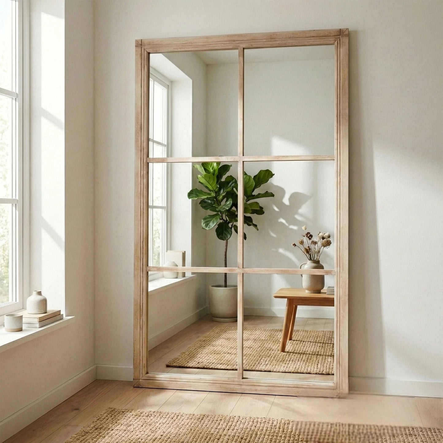Luxury Torin 150cm Rustic Washed Wood Large Window Wall Mirror