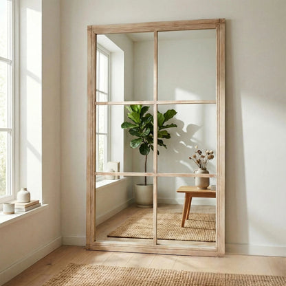 Luxury Torin 150cm Rustic Washed Wood Large Window Wall Mirror
