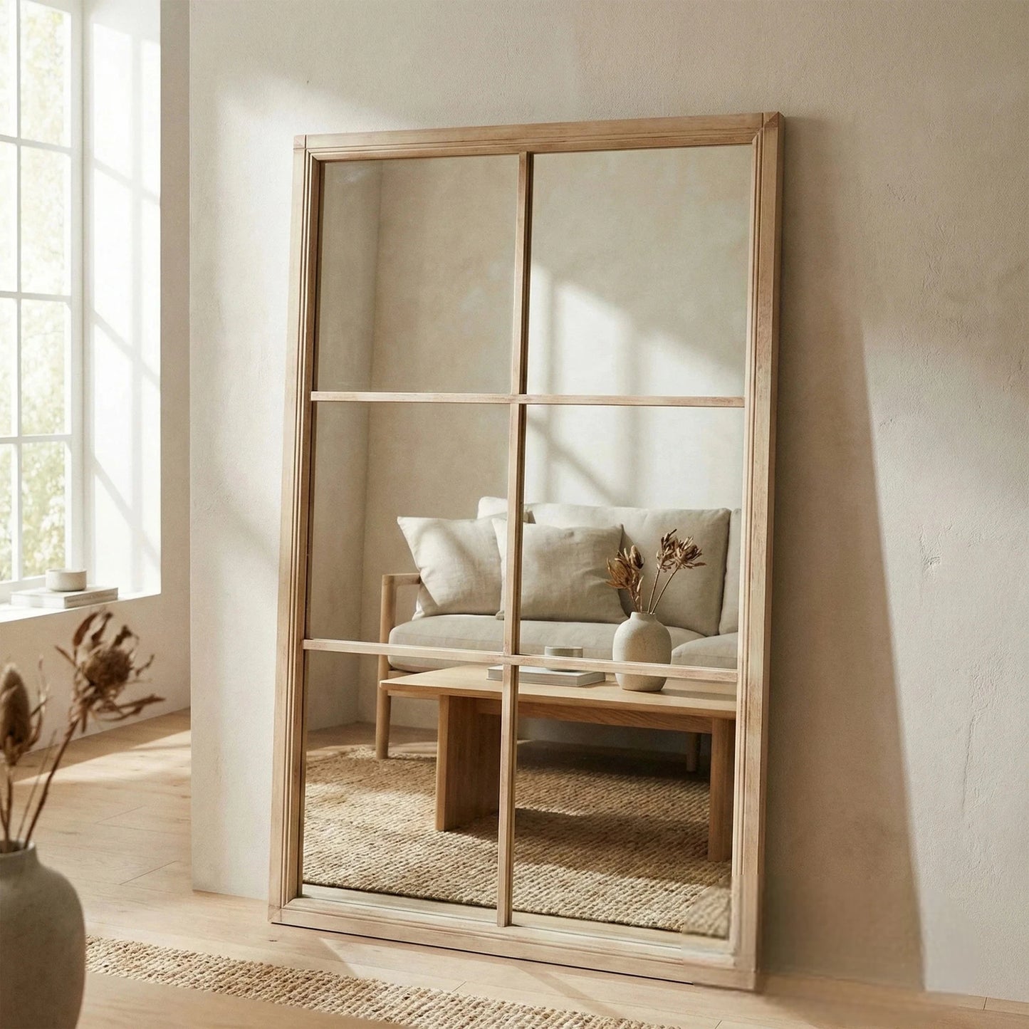 Luxury Torin 170cm Rustic Washed Wood XL Window Wall Mirror