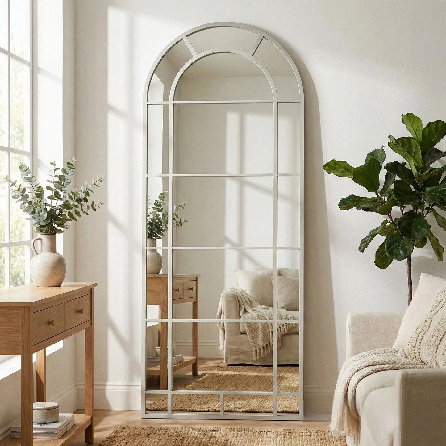 Luxury Torin 200cm White Large Arched Window Wall Mirror