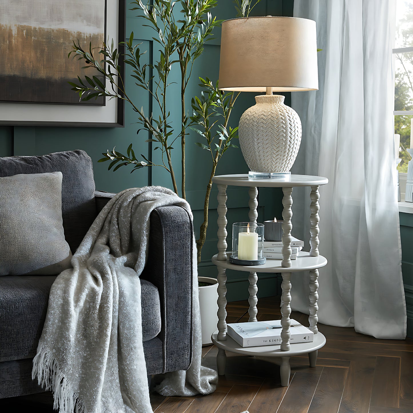 Luxury Twill Weave Ceramic Table Lamp In White Ceramic With Linen Shade