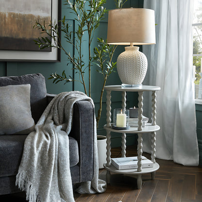 Luxury Twill Weave Ceramic Table Lamp In White Ceramic With Linen Shade