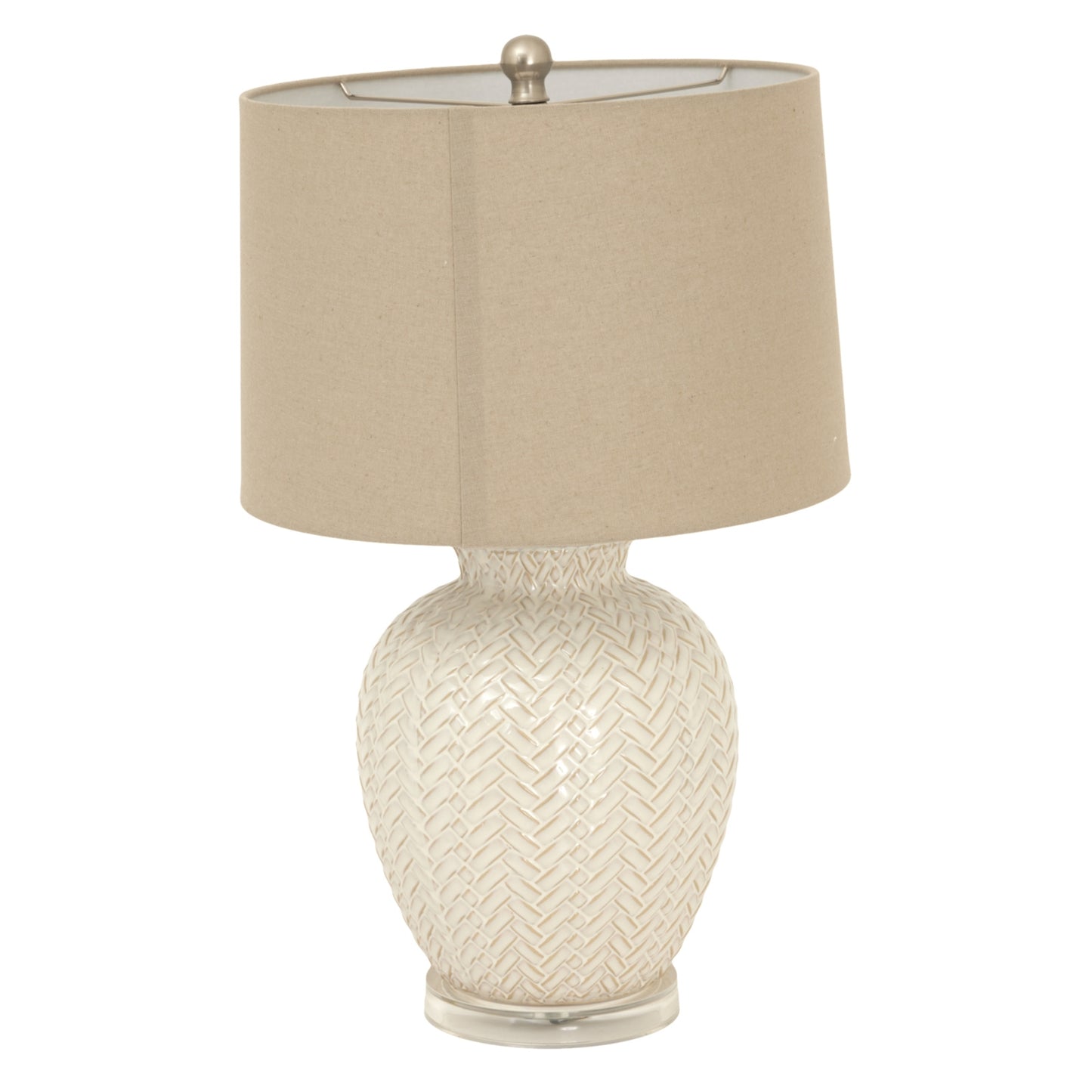 Luxury Twill Weave Ceramic Table Lamp In White Ceramic With Linen Shade