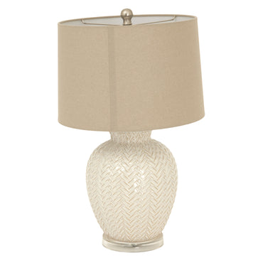 Luxury Twill Weave Ceramic Table Lamp In White Ceramic With Linen Shade