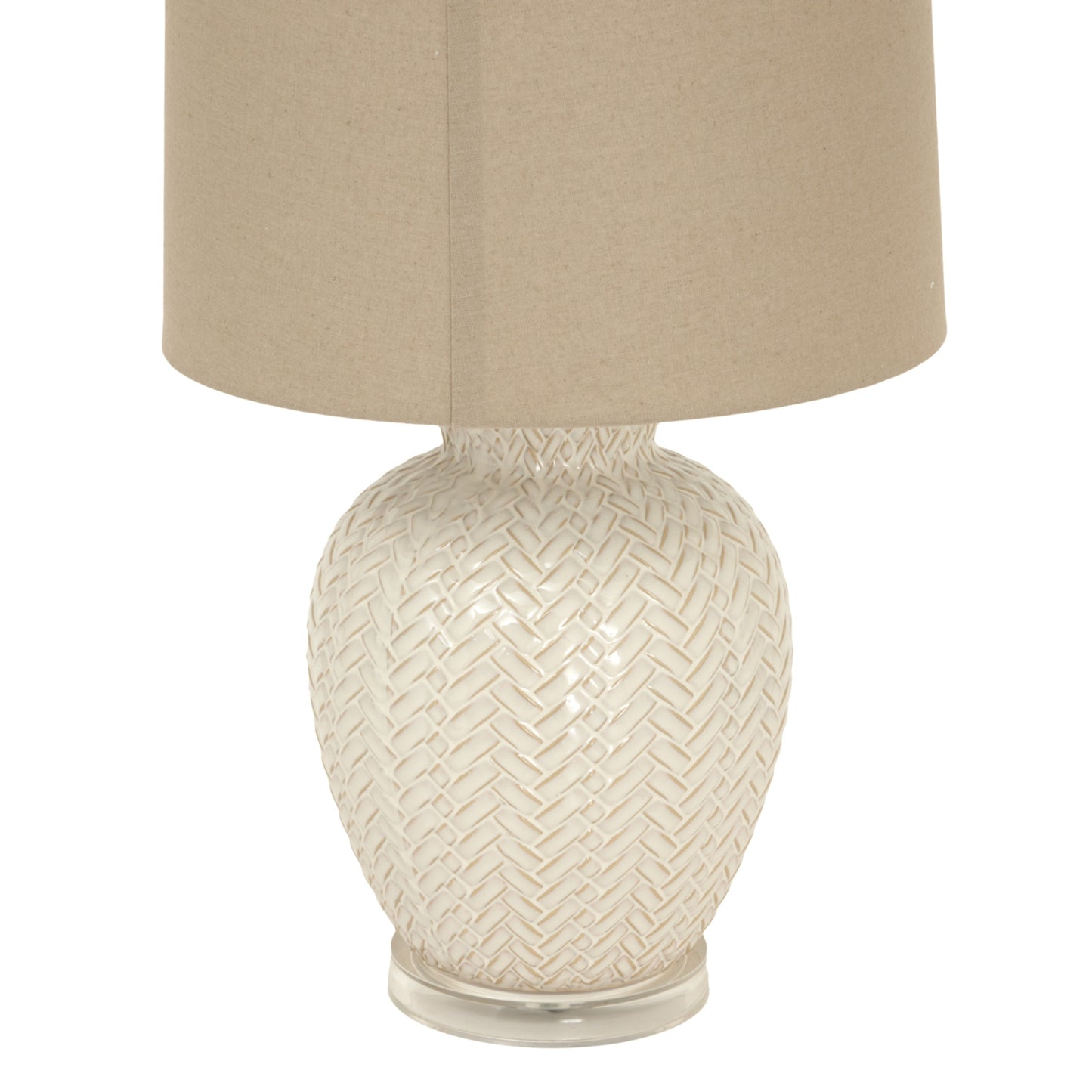 Luxury Twill Weave Ceramic Table Lamp In White Ceramic With Linen Shade