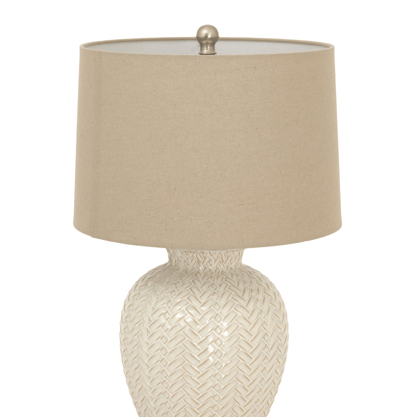 Luxury Twill Weave Ceramic Table Lamp In White Ceramic With Linen Shade