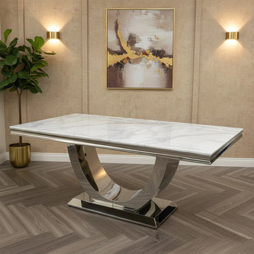 Luxury Urban 180cm Marble Dining Table With Chrome U Base