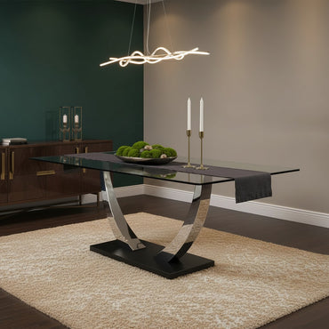 Luxury Valdemar 160cm Black Sintered Stone Dining Table With Chrome Pedestal Leg Base