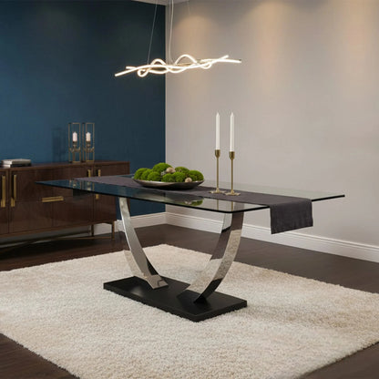 Luxury Valdemar 160cm Black Sintered Stone Dining Table With Chrome Pedestal Leg Base