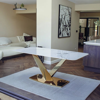 Luxury Vittoria 180cm Slimline Sintered Stone Dining Table With V-Shaped Pedestal Base