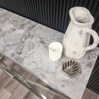 Luxury Airi Modern Design Chrome Console Table With 120x40cm Grey Stone Top