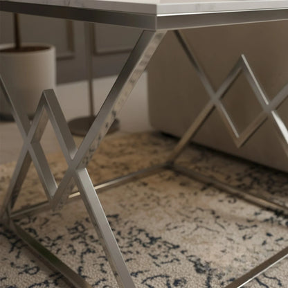 Luxury Airi Modern Chrome Side End Lamp Table With 55x55cm Ash Grey Sintered Stone Top