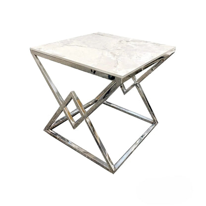 Luxury Airi Modern Chrome Side End Lamp Table With 55x55cm Ash Grey Sintered Stone Top