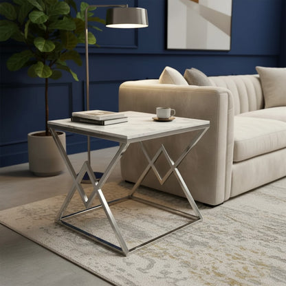 Luxury Airi Modern Chrome Side End Lamp Table With 55x55cm Ash Grey Sintered Stone Top