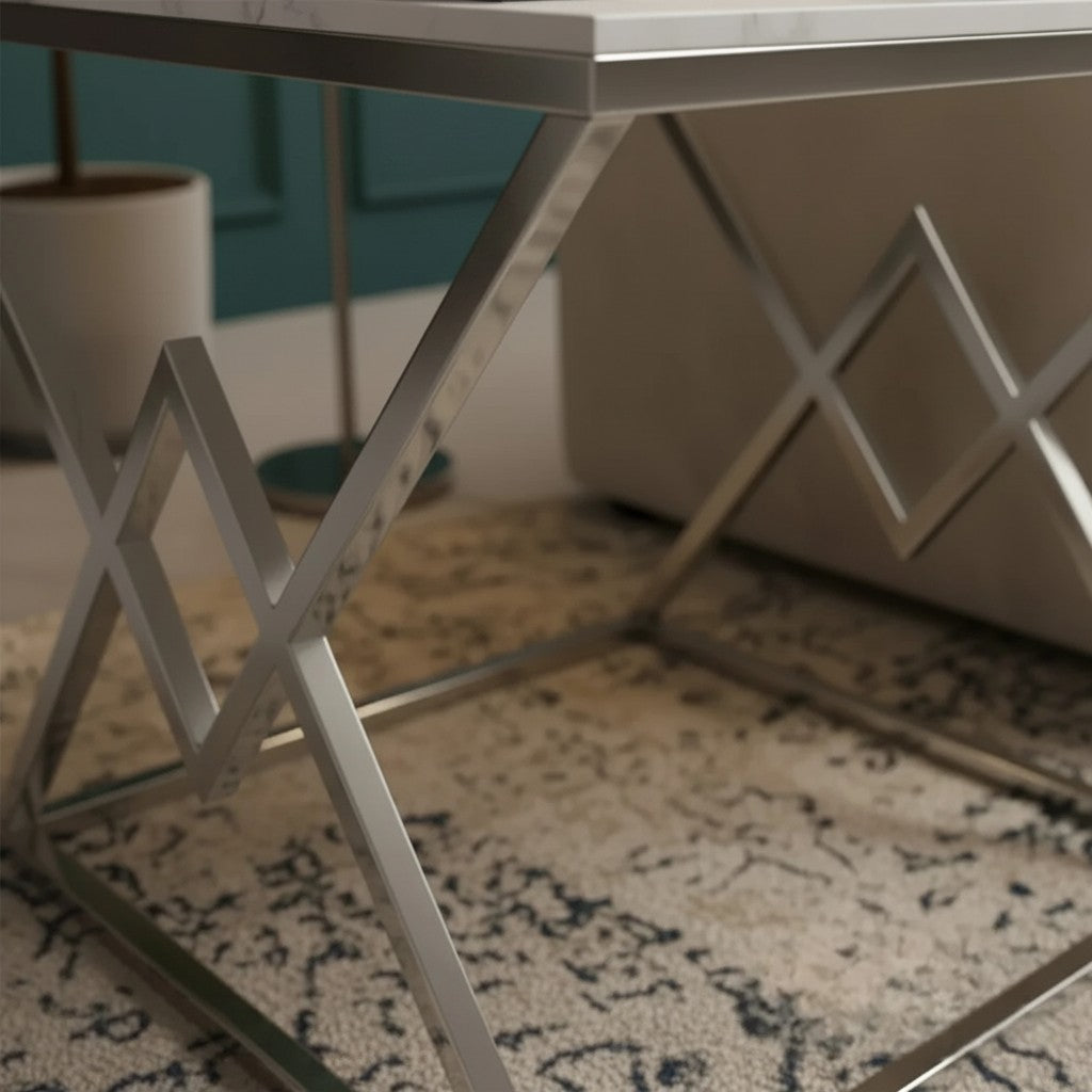 Luxury Airi Modern Chrome Side End Lamp Table With 55x55cm Ash Grey Sintered Stone Top