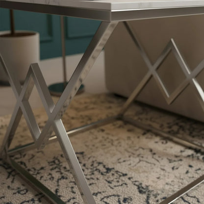 Luxury Airi Modern Chrome Side End Lamp Table With 55x55cm Ash Grey Sintered Stone Top