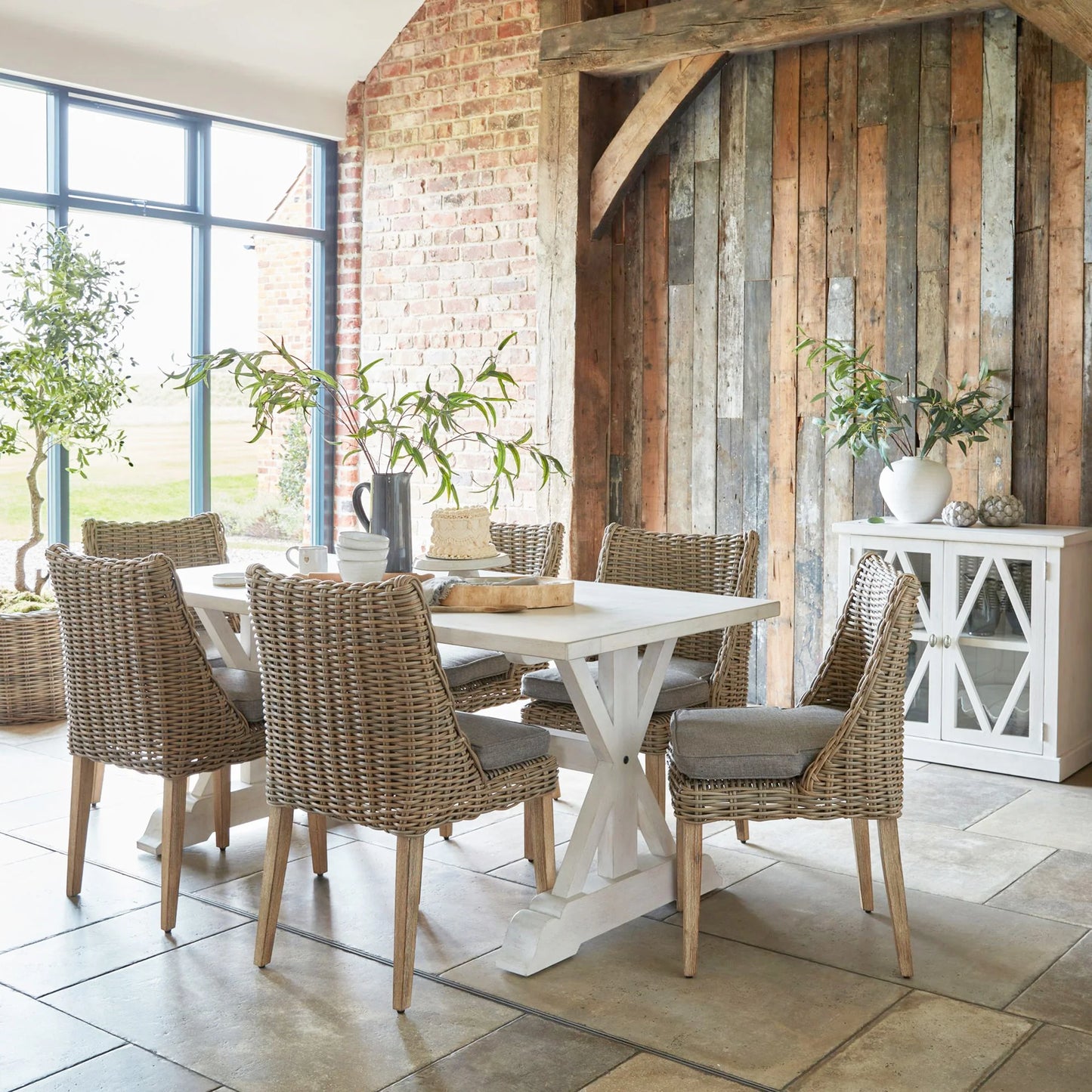 Luxury Amalfi Beige Outdoor Round Rattan Dining Chair With Weather-Resistant Woven Seat And Cushion