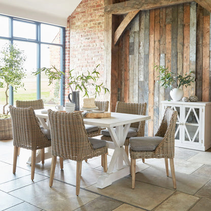 Luxury Amalfi Beige Outdoor Round Rattan Dining Chair With Weather-Resistant Woven Seat And Cushion