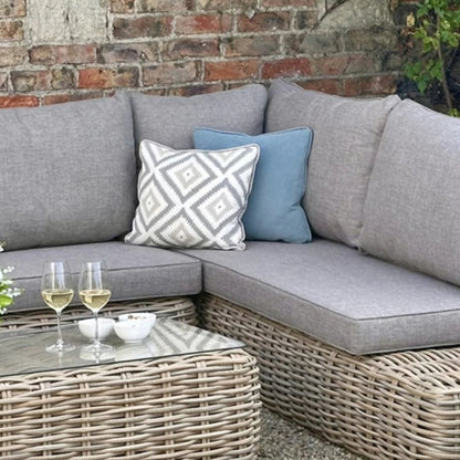 Luxury Amalfi Outdoor Large Corner Sofa Set In Beige Rattan Effect With Glass Coffee Table