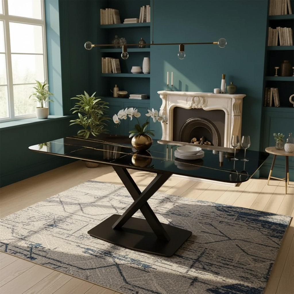 Luxury Arvid 1.6m Black Sintered Stone Dining Set Table With Tan Folke Leather Chairs
