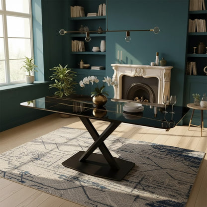 Luxury Arvid 1.6m Black Sintered Stone Dining Set Table With Tan Folke Leather Chairs