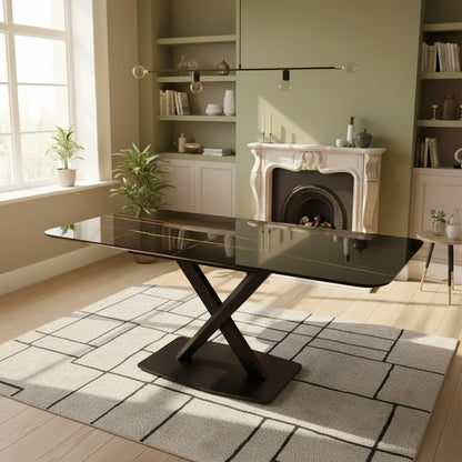 Luxury Arvid 160cm Black Sintered Stone Dining Table – Metal X Leg Stand