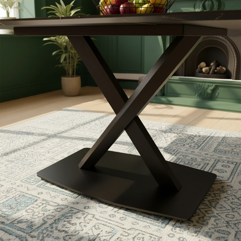 Luxury Arvid 160cm Black Sintered Stone Dining Table – Metal X Leg Stand