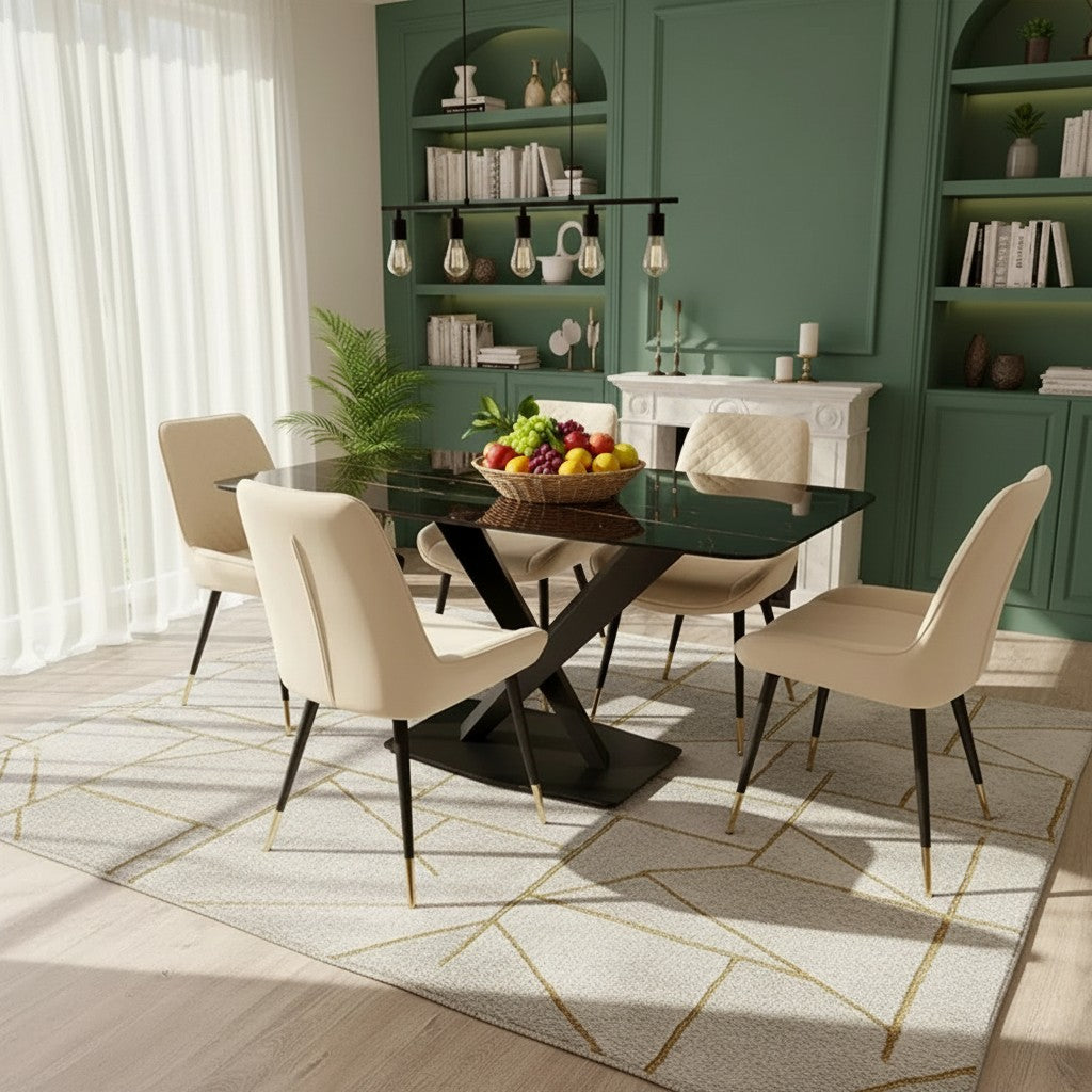 Luxury Arvid 160cm Black Sintered Stone Dining Table – Metal X Leg Stand