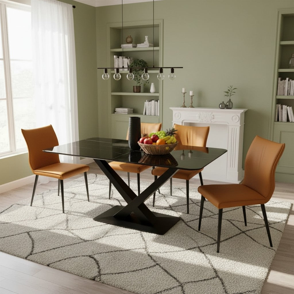 Luxury Arvid 160cm Black Sintered Stone Dining Table – Metal X Leg Stand