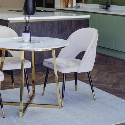 Luxury Bjorn Beige Velvet Dining Chairs With Gold Tip Legs And Scandinavian Modern