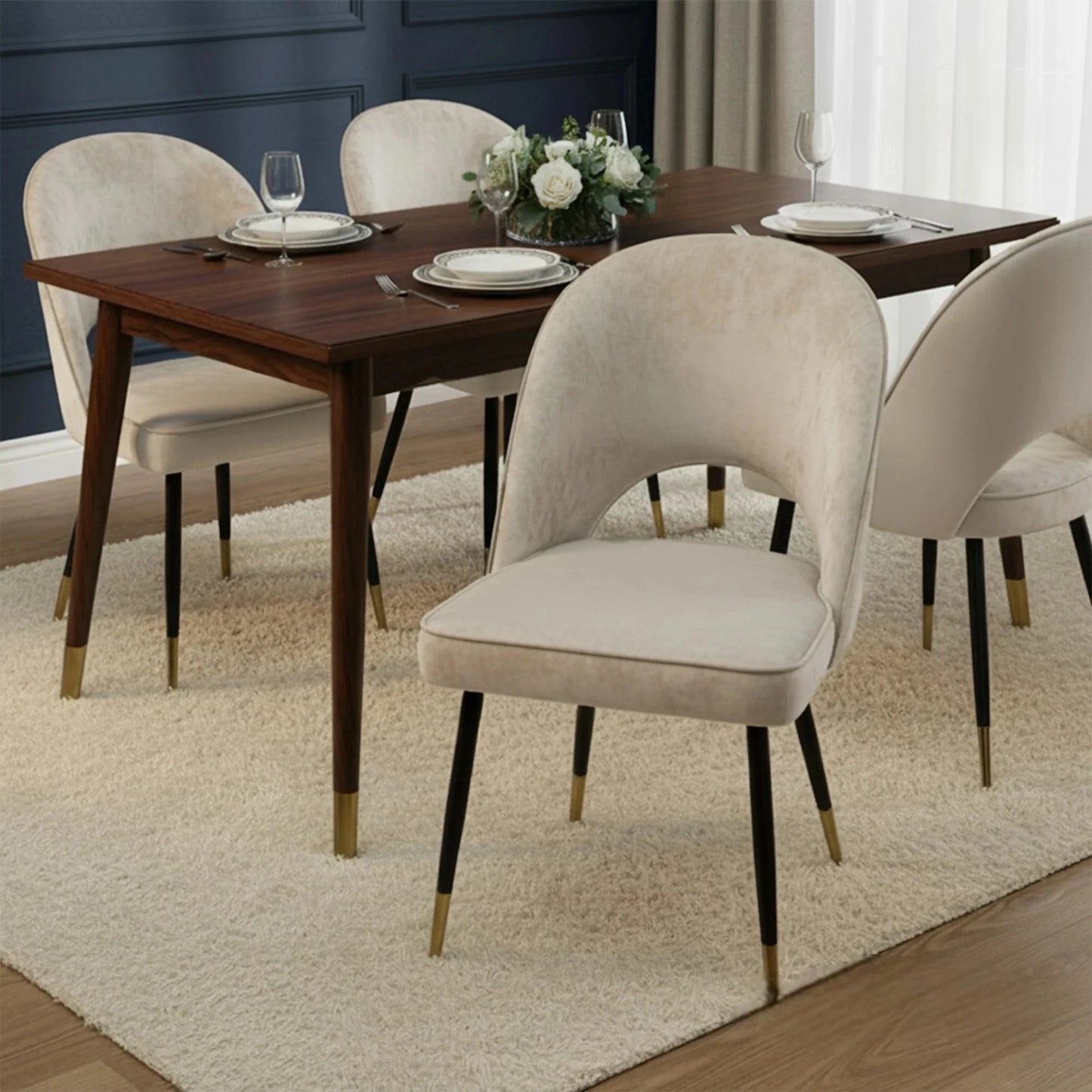 Luxury Bjorn Champagne Velvet Dining Chairs With Gold Tip Legs And Scandinavian Modern