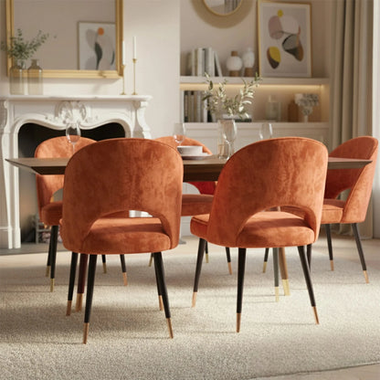Luxury Bjorn Rust Orange Velvet Dining Chairs Scandinavian Modern With Gold Tip Legs