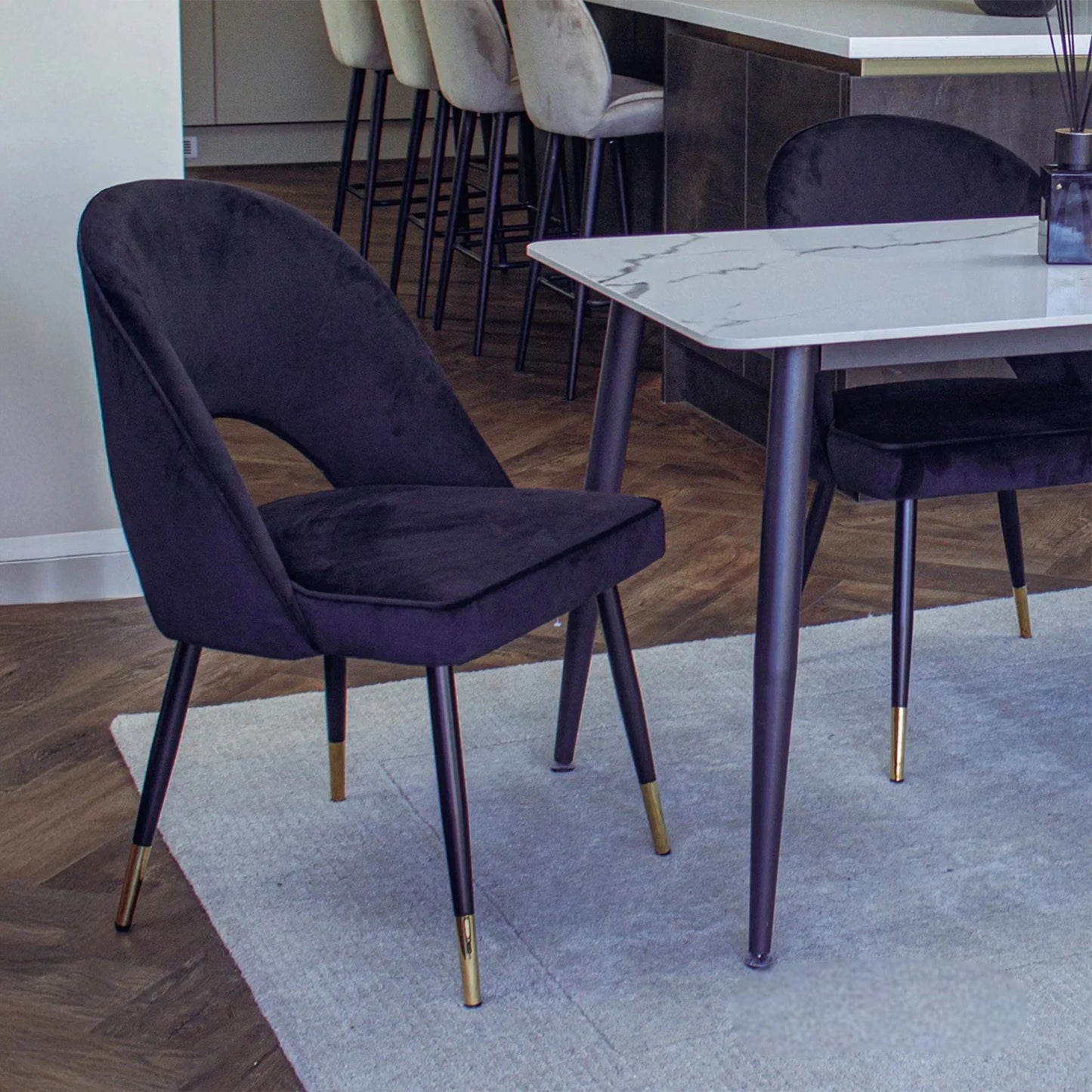 Luxury Bjorn Black Velvet Dining Chairs Scandinavian Modern With Gold Tip Legs