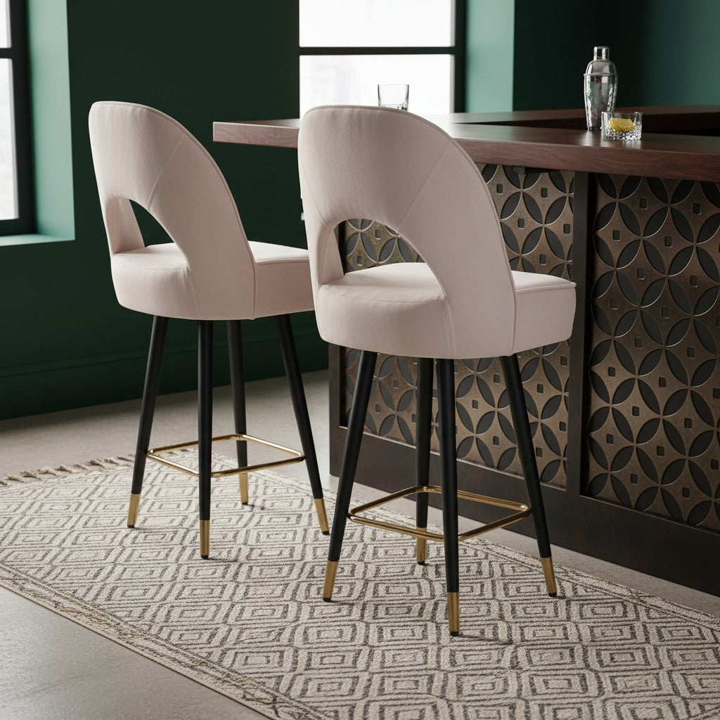Luxury Bjorn Cream PU Leather Bar Stool With 360° Swivel And Gold Tip Legs