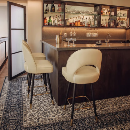 Luxury Bjorn Cream PU Leather Bar Stool With 360° Swivel And Gold Tip Legs