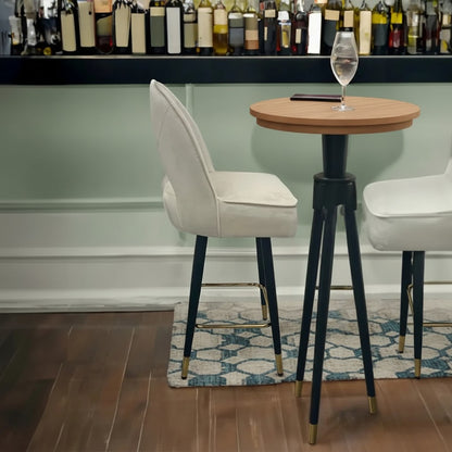 Luxury Bjorn Cream PU Velvet Bar Stool With 360° Swivel And Gold Tip Legs