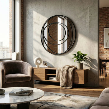 Luxury Brisa 94cm x 87cm Black Sculptural Swirl Wall Mirror