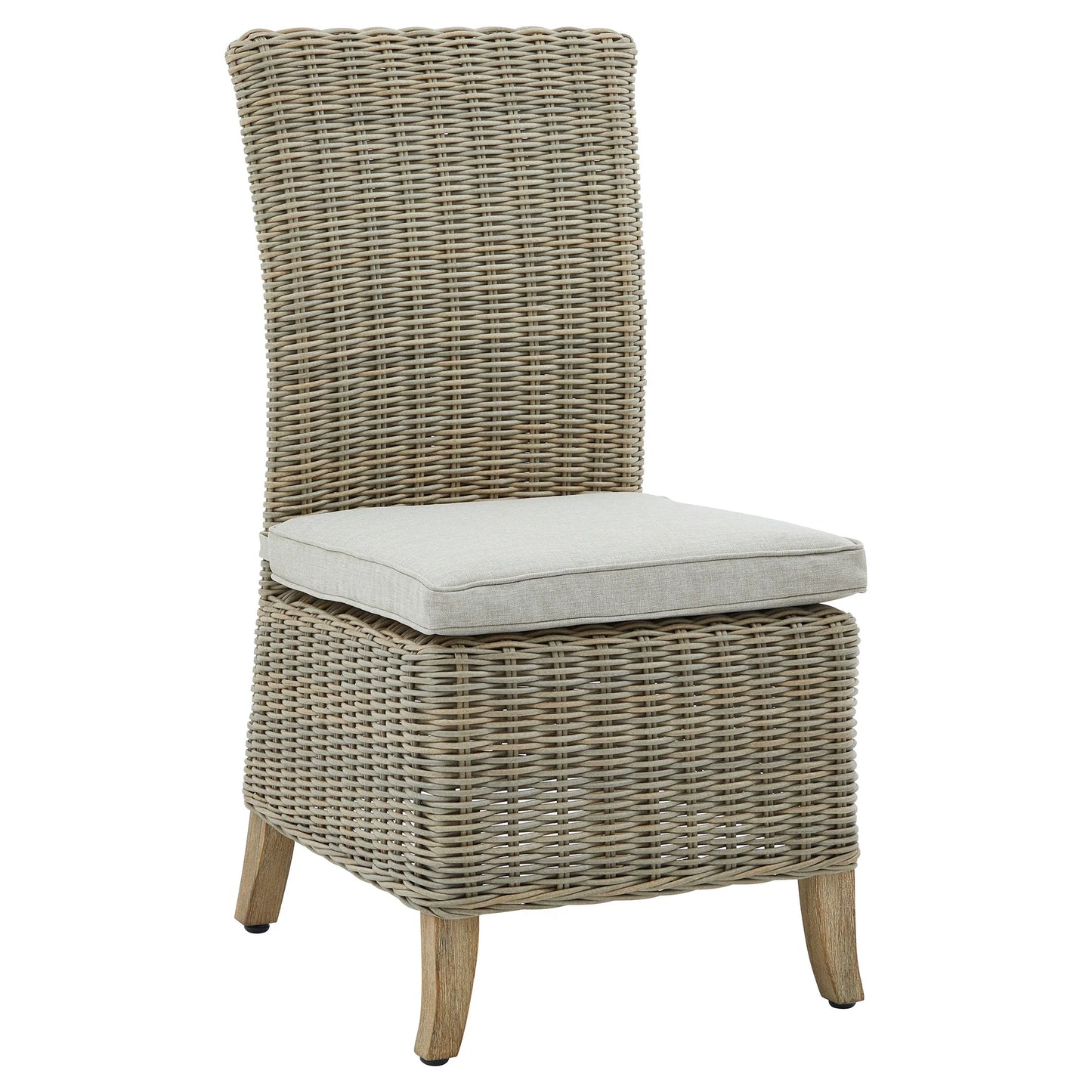 Luxury Capri Beige Outdoor Wicker Dining Chair With Acacia Wood Legs And Cushion